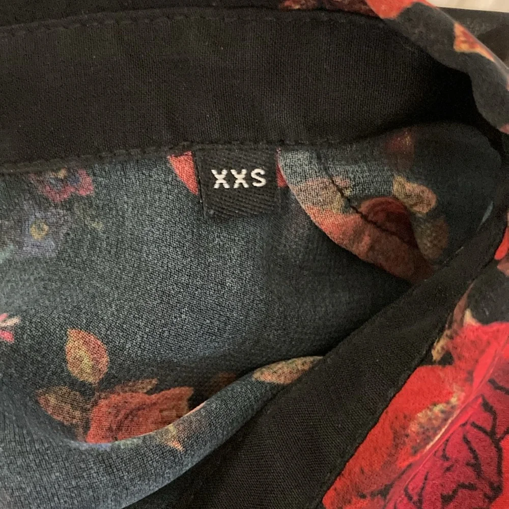 The Kooples Size XXS Romantic Floral Print Black Sheer button front Blouse - Picture 8 of 9